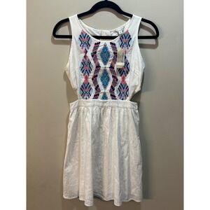 Y2K American Eagle Embroidered Cutout Dress Cream Sleeveless Summer‎ Size 2 NWT